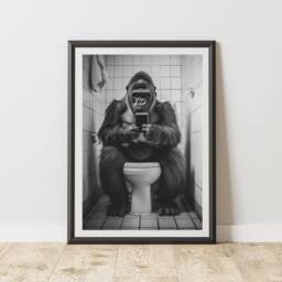 60 SECOND MAKEOVER Gorilla On The Toilet Phone Quirky Animal Print - Size: A4 - thumbnail 1