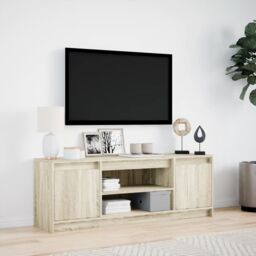 Berkfield Home TV Cabinet with LED Sonoma Oak 139.5x34x50 cm Engineered Wood in Brown - thumbnail 4