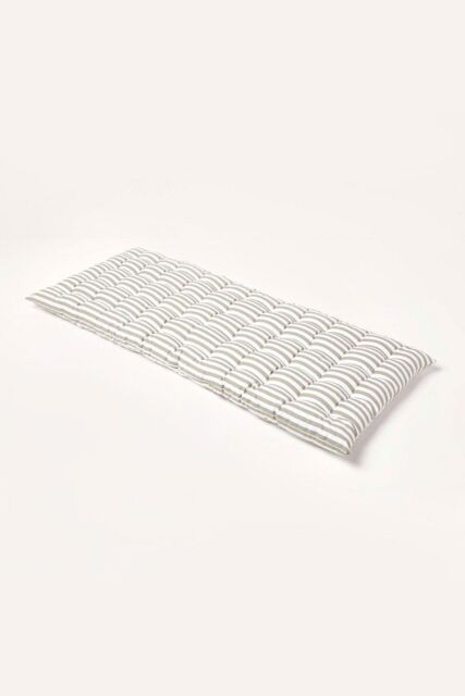 Homescapes Garden Bench Cushion Luxury 2 Seater Cotton Grey Striped Indoor Outdoor Pad - image 1