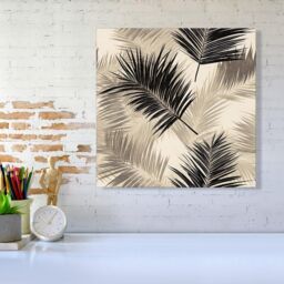 "Warren Reed - Designer Black & White Tropical Palm Leaves Canvas in Grey - Size: W16"" x H16""" - thumbnail 2