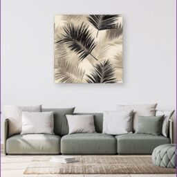 "Warren Reed - Designer Black & White Tropical Palm Leaves Canvas in Grey - Size: W16"" x H16""" - thumbnail 4