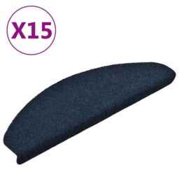 Berkfield Home Self-adhesive Stair Mats 15 pcs Navy 65x21x4 cm Needle Punch in Blue - Size: Medium - thumbnail 2