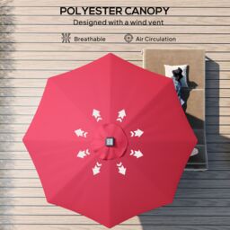 OUTSUNNY Garden Parasol Outdoor Tilt Sun Umbrella LED Light Hand Crank in Red - thumbnail 4