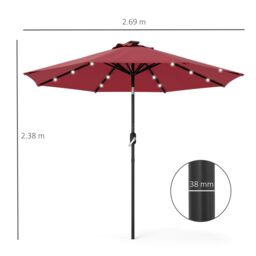OUTSUNNY Garden Parasol Outdoor Tilt Sun Umbrella LED Light Hand Crank in Red - thumbnail 3