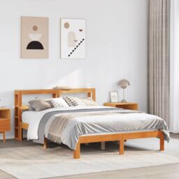 Berkfield Home Bed Frame without Mattress Wax Brown 135x190 cm Double Solid Wood Pine - thumbnail 1