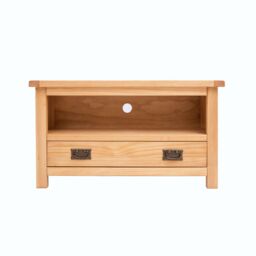 Cabinet Bits Lugo Waxed 1 Drawer TV Cabinet Brass Drop Handle in Light Brown