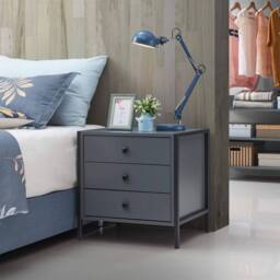Timber Art Design Zahra Bedside Table Cabinet Bedroom Furniture Nightstand 3 Drawer in Dark Grey