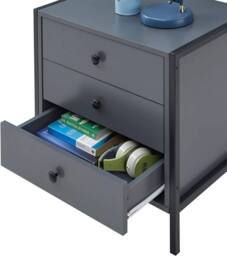 Timber Art Design Zahra Bedside Table Cabinet Bedroom Furniture Nightstand 3 Drawer in Dark Grey - thumbnail 5