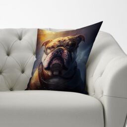 Warren Reed - Designer Bulldog Splashart Golden Cushions in Brown - Size: 45 cm x 45 cm - thumbnail 3