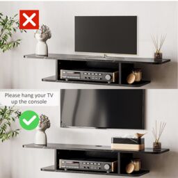 HOMCOM TV Unit Stand Wall Mount Media Console with Storage Shelf in Black - thumbnail 6