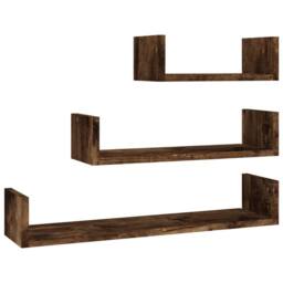 Berkfield Home Wall Display Shelves 3 pcs Smoked Oak Engineered Wood in Brown - thumbnail 1
