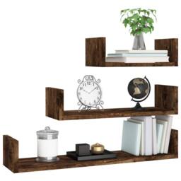 Berkfield Home Wall Display Shelves 3 pcs Smoked Oak Engineered Wood in Brown - thumbnail 5