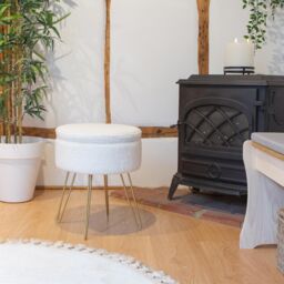 Harbour Housewares Round Boucle Storage Footstool with Hairpin Legs - H46 x D37cm - Cream - Pack of 2 in Gold - thumbnail 5