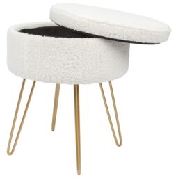 Harbour Housewares Round Boucle Storage Footstool with Hairpin Legs - H46 x D37cm - Cream - Pack of 2 in Gold - thumbnail 4