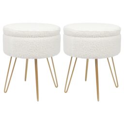 Harbour Housewares Round Boucle Storage Footstool with Hairpin Legs - H46 x D37cm - Cream - Pack of 2 in Gold