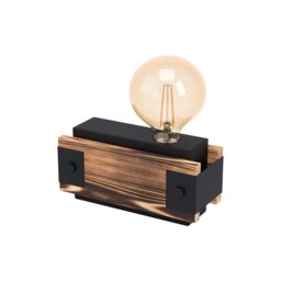 Loops Table Lamp Desk Light Black Steel & Wood Bedside Box 1 x 16W E27 Bulb