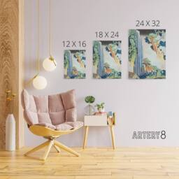 "Artery8 Ono Waterfall on Kisokaido Road Canvas Wall Art Print Hokusai in Green - Size: W18"" x H24""" - thumbnail 4