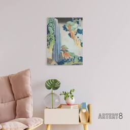 "Artery8 Ono Waterfall on Kisokaido Road Canvas Wall Art Print Hokusai in Green - Size: W18"" x H24""" - thumbnail 3