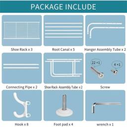 Nordara White Coat Hat Stand 8 Hooks & 3-Tier Metal Shoe Rack - thumbnail 3