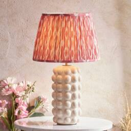 Netlighting Bobble White Table Lamp Pink Fabric Ikat Shade 35cm B22 - thumbnail 2