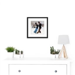 Artery8 Klinger Ice Skaters Painting 8X8 Inch Square Wooden Framed Wall Art Print Picture with Mount in Black - thumbnail 2