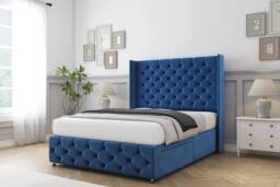 "Comfort Beds Emily Plush Divan Base No Drawers - 54"" Wingback-Footboard in Navy - Size: Small Double" - thumbnail 2