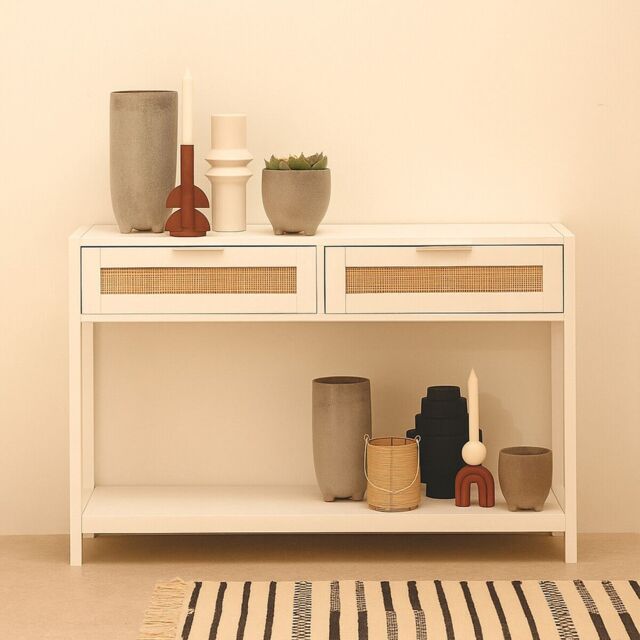 Orsina Rustic White Wood Console Table, Ample Space Hallway Table, Eaisly Maintained Console Table With Drawers - image 1