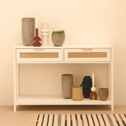 Orsina Rustic White Wood Console Table, Ample Space Hallway Table, Eaisly Maintained Console Table With Drawers - thumbnail 1