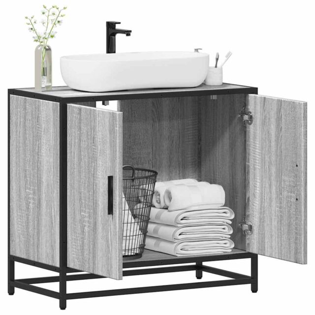 Berkfield Home Bathroom Sink Cabinet Grey Sonoma 65x33x60 cm Engineered Wood - Size: 65 x 33 x 60 cm - image 1