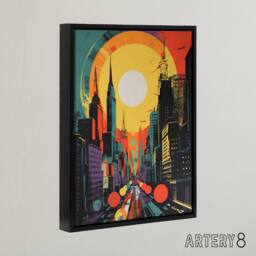 "Artery8 Wall Street New York Cityscape Sunrise Framed Canvas Wall Art Print - Size: W12"" x H16""" - thumbnail 2