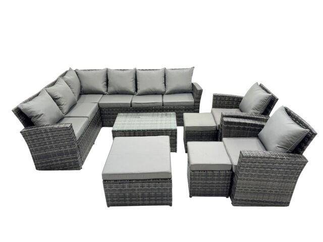 Fimous 11 Seat Rattan High Back Corner Sofa Set with 3 Stools Chair in Dark Grey - image 1
