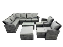 Fimous 11 Seat Rattan High Back Corner Sofa Set with 3 Stools Chair in Dark Grey - thumbnail 1