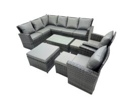 Fimous 11 Seat Rattan High Back Corner Sofa Set with 3 Stools Chair in Dark Grey - thumbnail 2