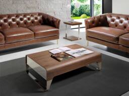 Angel Cerda Rectangular Walnut Coffee Table with Chrome-Plated in Brown - thumbnail 3