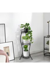 Living and Home 3-Tier Iron Plant Stand Display Shelf Flower Rack Holder in Black - thumbnail 4