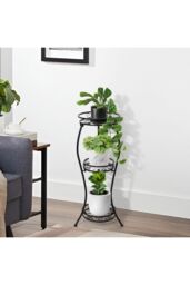 Living and Home 3-Tier Iron Plant Stand Display Shelf Flower Rack Holder in Black - thumbnail 3