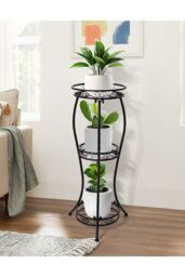 Living and Home 3-Tier Iron Plant Stand Display Shelf Flower Rack Holder in Black