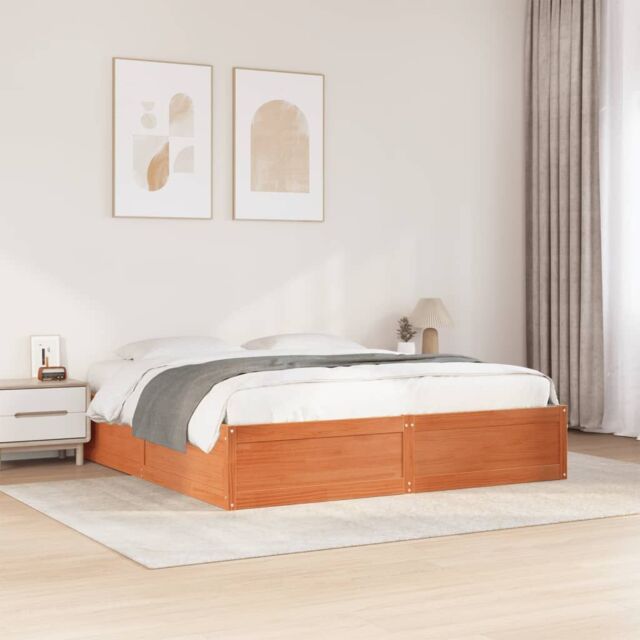 Berkfield Home Bed Frame without Mattress Wax Brown 180x200 cm Super King Solid Wood Pine - image 1