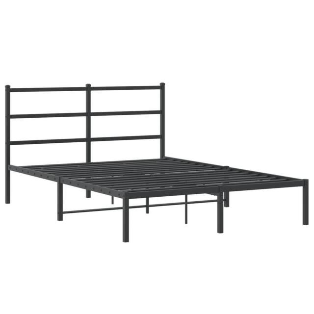 Berkfield Home Metal Bed Frame without Mattress with Headboard Black 140x200cm - Size: 140x200 cm - image 1