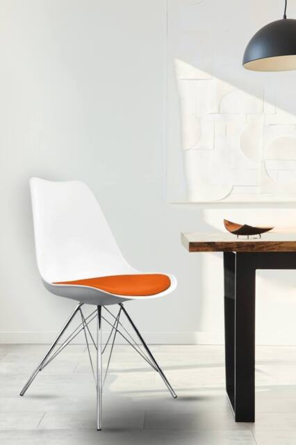 Fusion Living Soho Plastic Dining Chair with Chrome Metal Legs in Orange