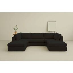 Furniture 786 Bishop Full Back Large Jumbo cord U shaped Sofa in Black - thumbnail 2