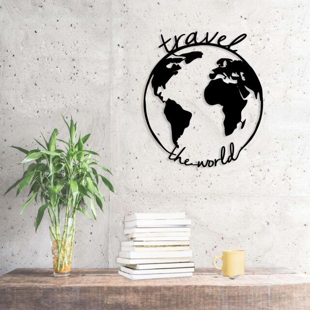 Decortie Modern Metal Wall Art 'Travel the World' Home Ornament Decorative Minimalist Design in Black - image 1
