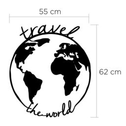 Decortie Modern Metal Wall Art 'Travel the World' Home Ornament Decorative Minimalist Design in Black - thumbnail 4