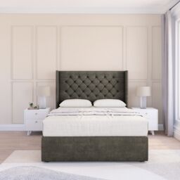 "Sloomy Dior Dumfries Wingback Bed Set, 2 Drawers & 54"" Floor Standing Headboard in Dark Grey - Size: Super King" - thumbnail 2