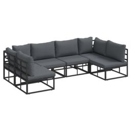 Berkfield Home Garden Sofa Set with Cushion with Pillow 6 pcs Black Aluminium - thumbnail 2