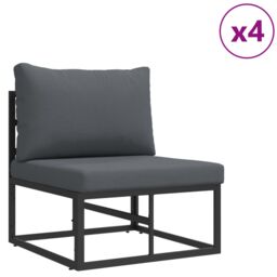 Berkfield Home Garden Sofa Set with Cushion with Pillow 6 pcs Black Aluminium - thumbnail 4