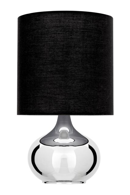 Orsina Chrome Table Lamp with Black Fabric Shade, Droplet Base in Reflective Finish, Style EU Plug Bedside Light - image 1