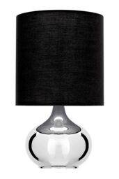 Orsina Chrome Table Lamp with Black Fabric Shade, Droplet Base in Reflective Finish, Style EU Plug Bedside Light