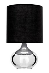 Orsina Chrome Table Lamp with Black Fabric Shade, Droplet Base in Reflective Finish, Style EU Plug Bedside Light - thumbnail 2