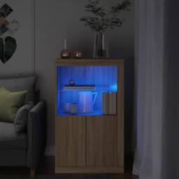 Berkfield Home Side Cabinet with LED Lights Sonoma Oak Engineered Wood in Tan - thumbnail 2